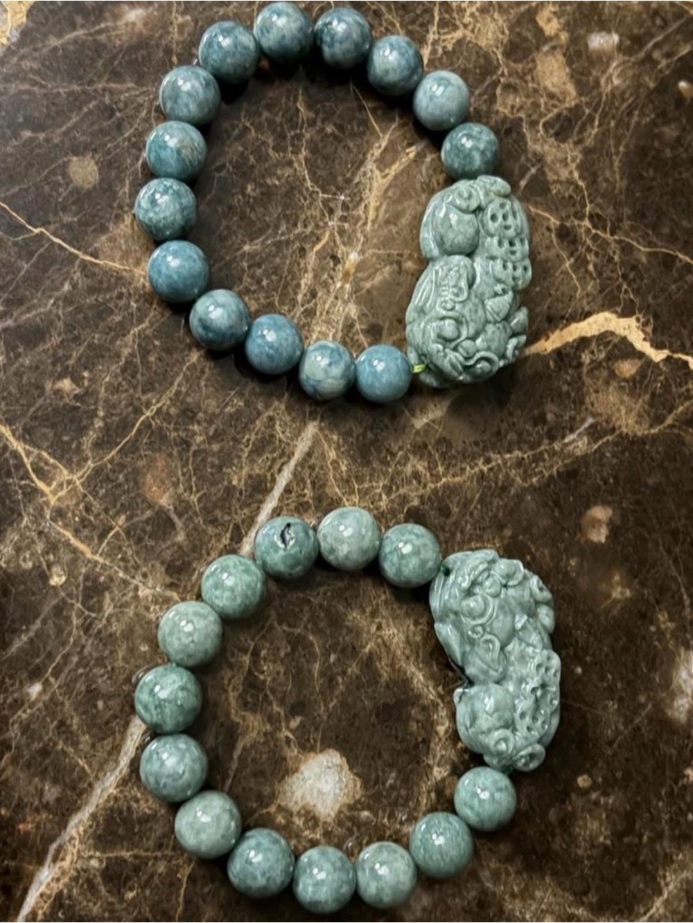 Green Jade Beaded Stretch Bracelet with Pixiu Charm - Women Jewelry